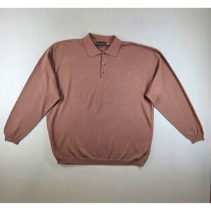 Huntington Men's L Polo Sweater Cotton Modal Knit Long Sleeve Made in Italy